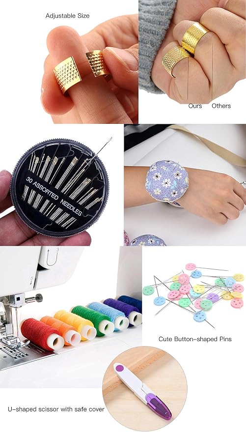 Wooden Sewing Kit Box with Cute Sewing Accessories, Sewing Basket Kit for Adults Beginners Kids Girls, Home Hand Sewing Starter Kit