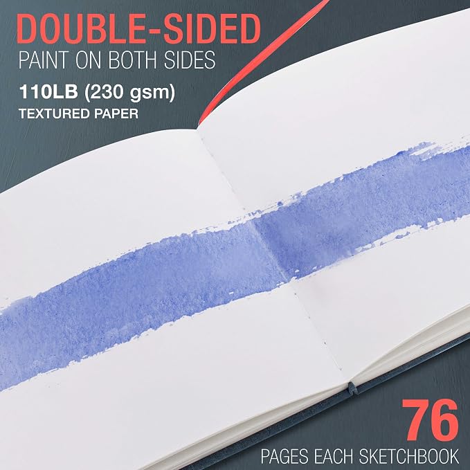 U.S. Art Supply 8.5" x 8.5" Watercolor Book (2 Pack, 76 Sheets Each)