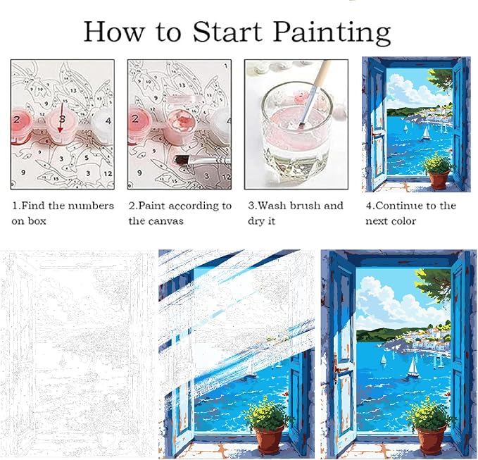 ZRIZQ Landscape Paint by Numbers Kit for Adults Beginner,Scenery,16x20 | Full set with wooden brushes,rolled canvas,rich paints.Calming activity.Beginner friendly.Just open and paint.
