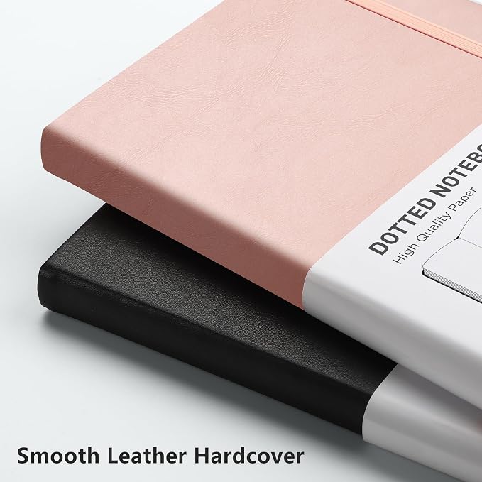 RETTACY Dotted Journal Notebook, 192 Pages, A5 Medium Size (5.7'' x 8.3'') | Leather Hardcover, 100 GSM Thick Paper, for Journaling, Planning, Tracking (Rose gold)