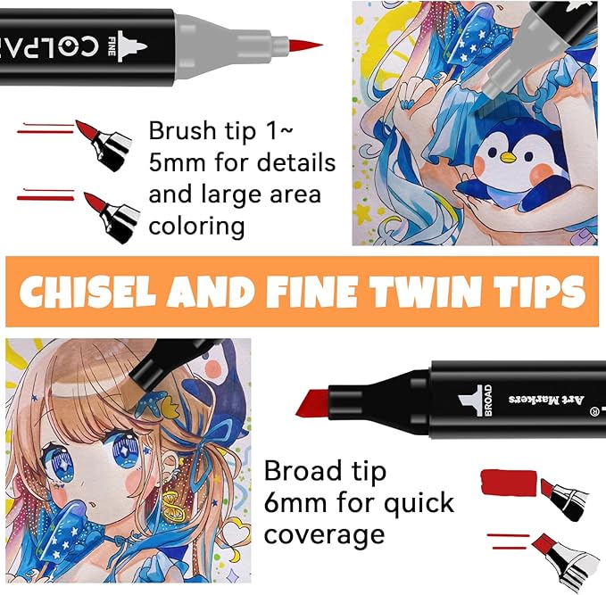Colpart168 Colors Alcohol Markers Brush Tip with Holder & Bag | Dual Tip, Sketching & Coloring Books, Painting Supplies, for Adults, Carry Bag & Holder, Blendable Inks, Gift for Artists
