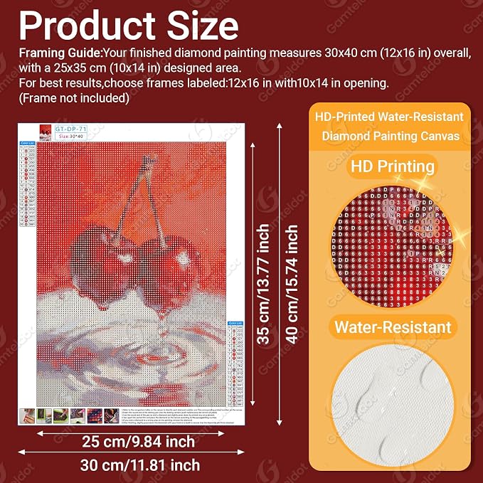 Gamteldot Cherry Diamond Art,Diamond Painting Kits for Adults Beginner,DIY Cherry Diamond Art Kits 5D Full Drill Gem Art Craft with Complete Tools,for Home Wall Decor and Gift-12x16in