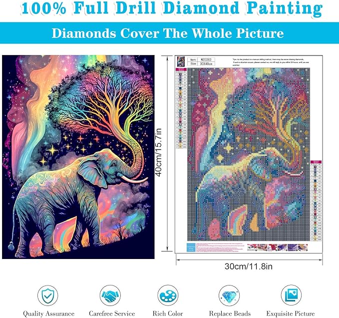 Meothan Diamond Art Kits for Adults Elephant Diamond Painting Kit 12x16in