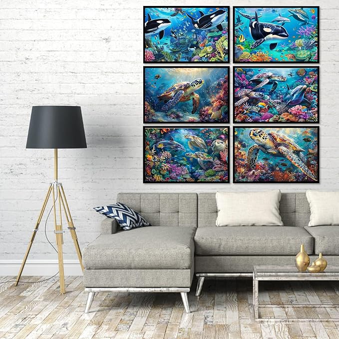 DOTSOPS6 Pcs Turtle Dolphin Diamond Painting Kits Art Adults Painting Kits | Crafts DIY 5D Diamond Art Packs Kits,Full for Adults,Beginner Home Wall Decoration Gift 11.8 x 15.7 Inches
