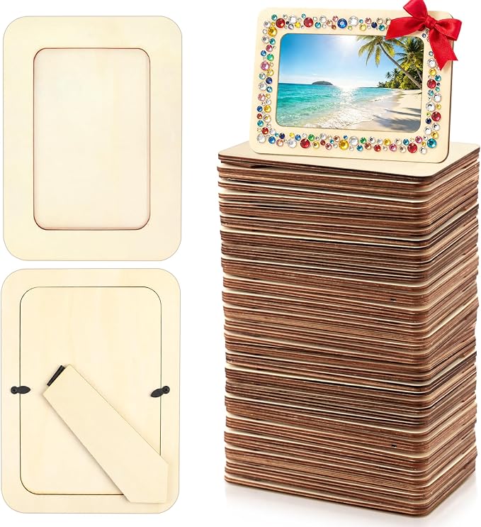 VOKOY 60 Pack Wooden Picture Frames for Crafts, DIY Wood Craft Picture Frames Bulk for 4" x 6" Photos,Unfinished Standing Photo Frames DIY Crafts Wood Decorate for Birthday Party Gifts