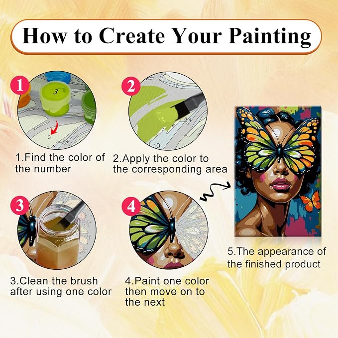 SparkGlow Butterfly Woman Framed Paint by Numbers Kit for Adults | 8×12 Inch Painting by Numbers | Include Easel | Premium Materials | Relax and Fun | Number Painting for Gifts | Home Decor
