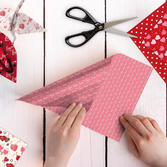Valentine's Day Scrapbook Paper Pad Pink Red Love Heart Patterned Paper 12×12，24 Sheets Scrapbook CardStock Papers Pad for Holiday Cardmaking DIY Origami Decorative Craft Papers.