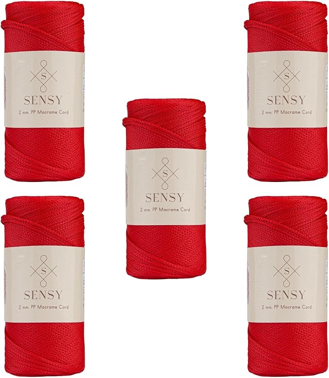 S Sensy 2mm - Premium Polypropylene Macrame Cord 5 Skeins Red 252 Yards 7oz