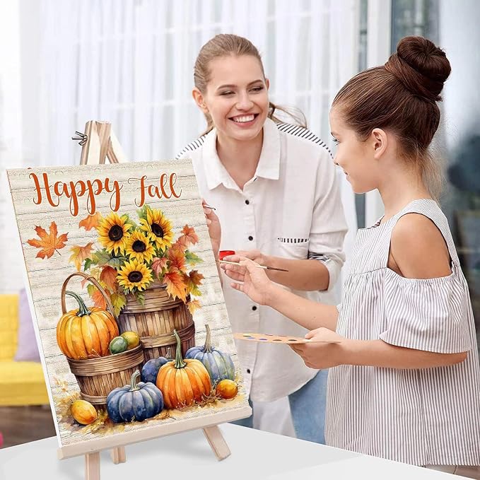 MIRCVSH Happy Fall Paint by Numbers for Adults with Framed Canvas-with Wooden Easel,Pumpkins Paint by Number on Canvas,DIY Painting Kits with Brushes Nice Gift Box for Home Wall Decor(12x16 Inch)