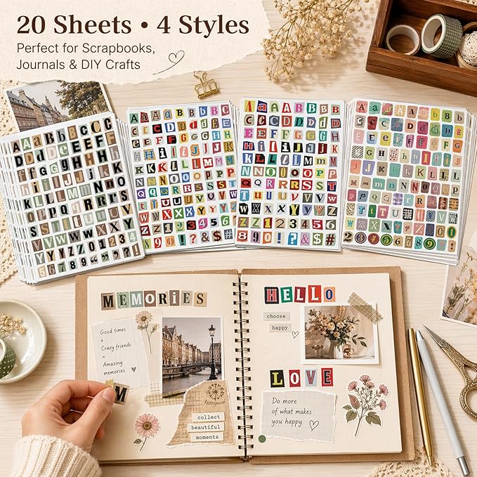 1920pcs Scrapbook Letter Stickers Ransom Alphabet Junk Journal Supplies