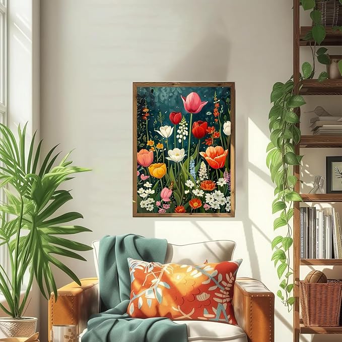 ICYANART Paint by Numbers for Adults Framed, Flowers Number Painting 8x12In