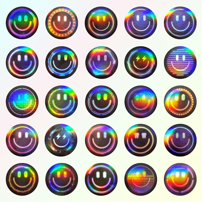 50PCS Smile Neon Stickers, Holographic Stickers