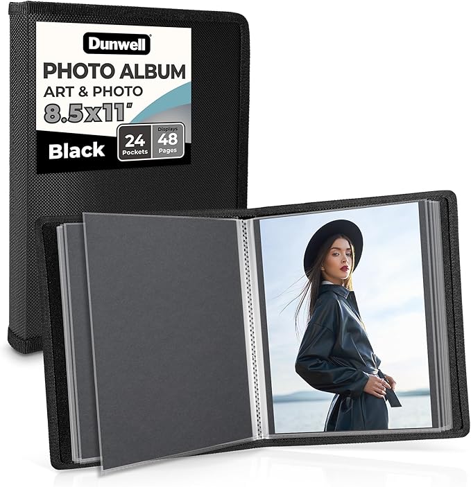 Dunwell Art Portfolio 8.5x11, 24 Pockets, Displays 48 Pages, Black