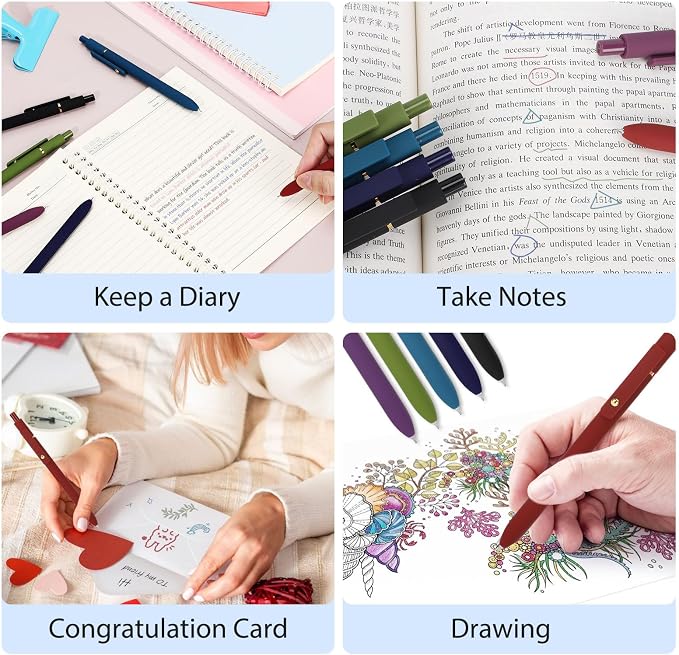 FIOVER Colored Gel Pens 12 Pack 0.7mm Medium Point Pens for Journaling
