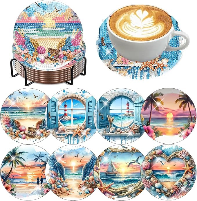 8 Pack Diamond Art Coasters Kits for Adults - Diamond Painting Coasters Kit