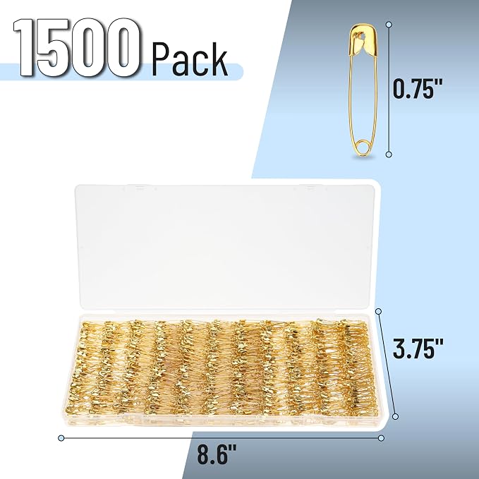 Mr. Pen- Small Safety Pins, 0.75 Inch, 1500 Pack, Nickel Plated Steel, Gold