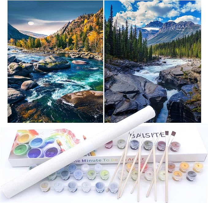 BAISITE Paint by Numbers Kit for Adults Beginners,12" Wx16 L 2 Pack Canvas for Painting Kits for Adults in Colorful Box-BAIPBN605-606