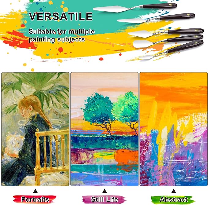 5 Piece Palette knifes Painting Knife Set Supplies for Oil, Acrylic Paint,Cake Decorating,Stainless Steel Pallet Knife Paint Knife Art Spatula for Various Types of Painting,ColorMixing,Smearing