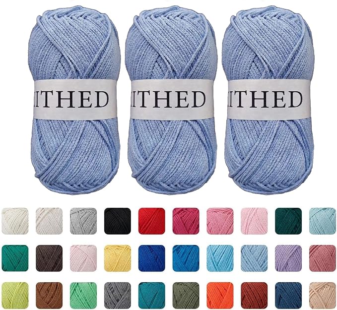 Cotton Yarn，10.5oz，526yard，3 Pack ，Soft Yarn for Crocheting and Knitting (26 Dust Blue)
