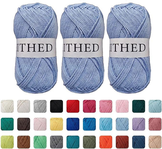 Cotton Yarn，10.5oz，526yard，3 Pack ，Soft Yarn for Crocheting and Knitting (26 Dust Blue)