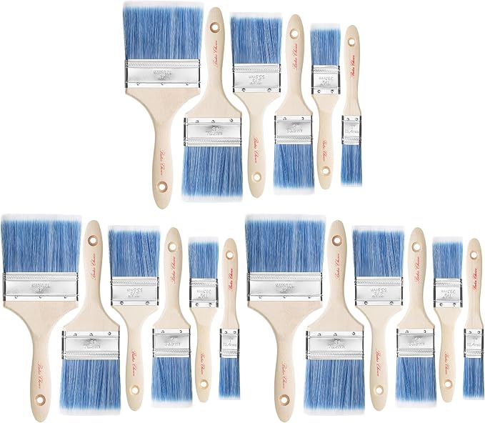 Bates- Paint Brushes, 18 Pack, 1", 1.5", 2", 2.5", 3", 4", Wooden Handle, Flat Wall Paint Brushes for Walls, Furniture