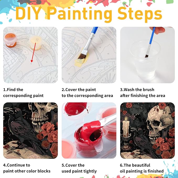 Halloween Skull Paint by Numbers Kit for Adults, 16x20 inch | DIY Painting Kits Crafts for Adults, Relieve Stress, Gift, Home Wall Decor