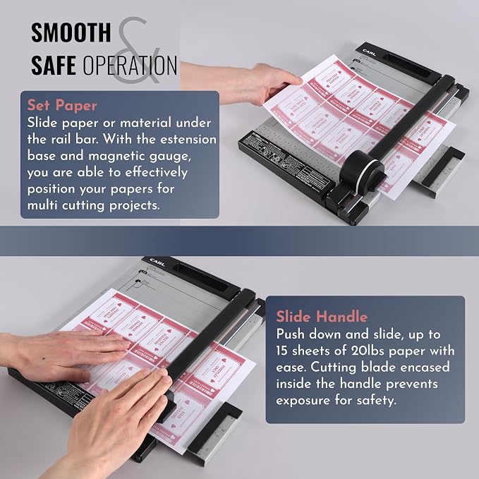 CARL Professional Rotary Paper Cutter with Clear Window – 12" Trimmer with Metal Base, Magnetic Guide, Calibrated Extension – Precise Paper, Label, Photo & Craft Cutting Tool