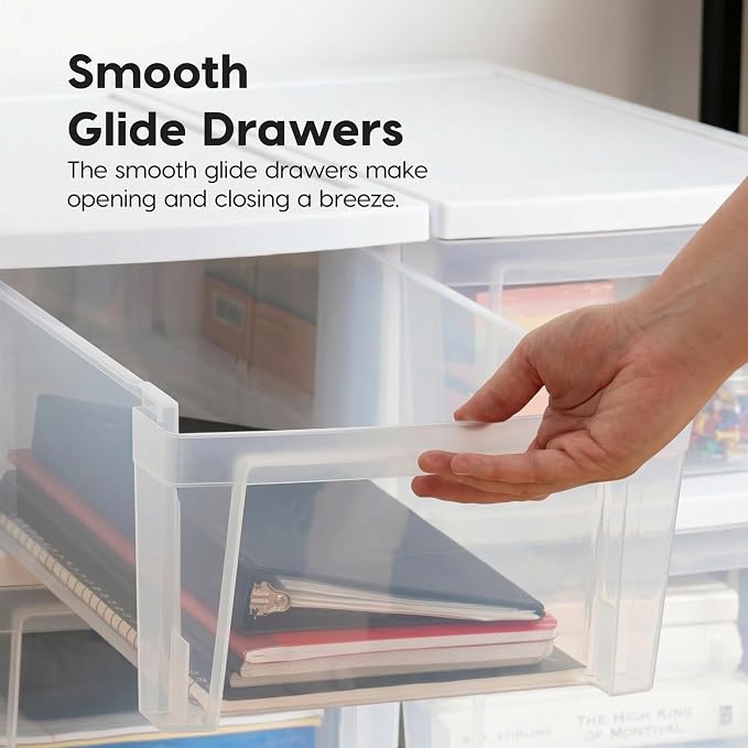 IRIS USA 3-Drawer Slim Narrow Storage Organizer, 2-Pack, White/Clear