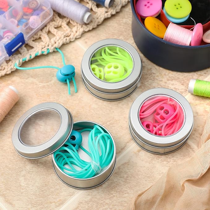 GliCraft 3 Pack Silicone Knitting Stitches Holder Barber Cord Stitch Markers Knit Stitches Keeper with Needle Stoppers in a Storage Tin for Craft