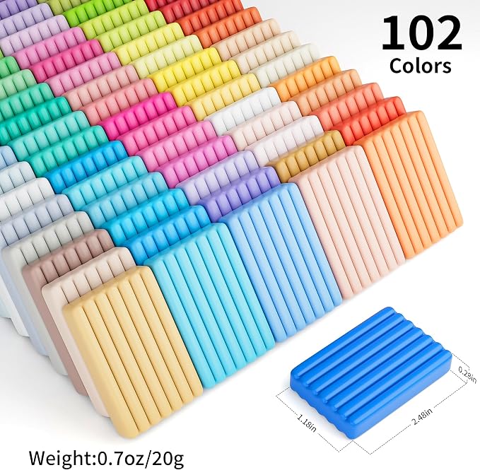 Aestd-ST Polymer Clay 102 Colors, Oven Bake Modeling Clay for Kids | Easy to Shape, Non-Sticky, Colorful, Portable Storage Box, 20 Sculpting Tools, Accessories, DIY Starter Kit for Kids & Adults