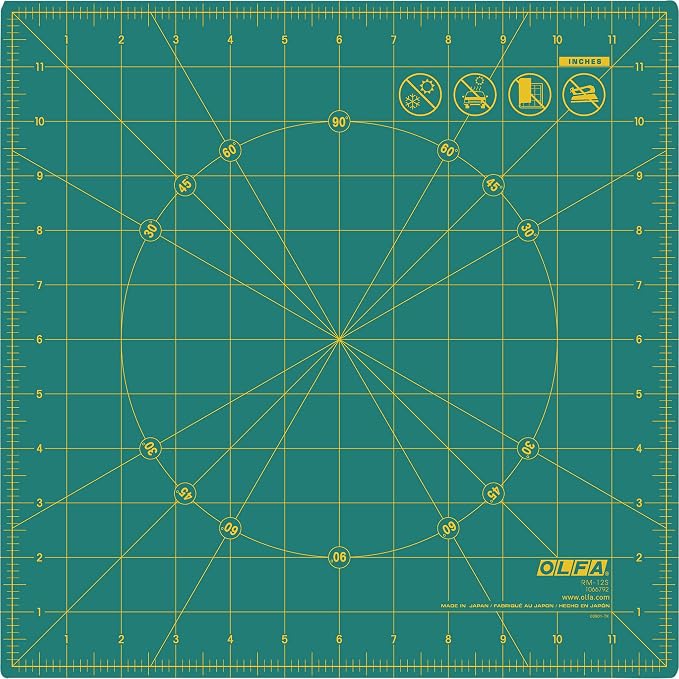 OLFA 12x12" 360-Degree Rotating Cutting Mat (RM-12S) - Self-Healing, Green | Two-piece rotating, 360-degree spin, self-healing surface - Quilting shapes requiring rotation - Quilters and Crafters