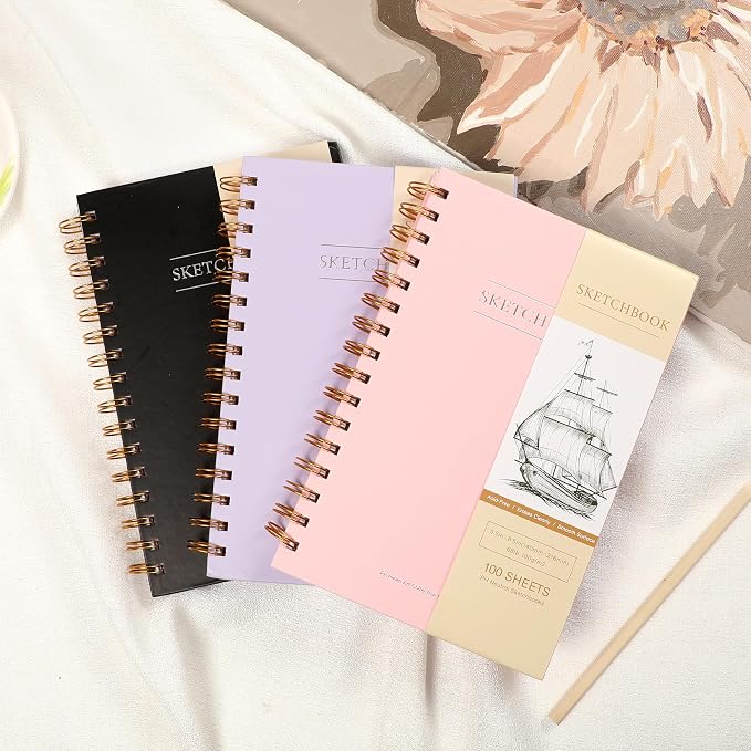 Yoment Small Sketch Book 5.5"x8.5",Mini Sketchbook,Spiral Bound,200 Sheets | Purple & Pink,2-Pack,68 lb/100gsm Hardcover Sketch Pad for Kids,Art Sketchbook Drawing Pad Book with Pencil,For Beginners