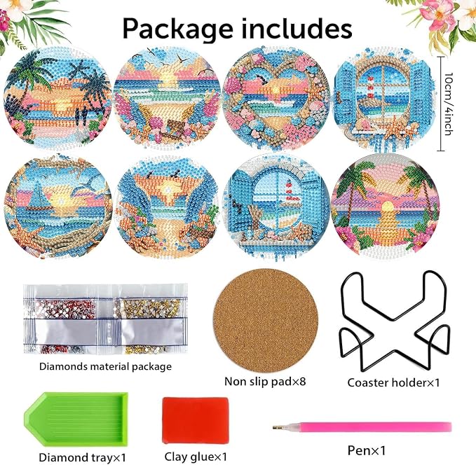 8 Pack Diamond Art Coasters Kits for Adults - Diamond Painting Coasters Kit