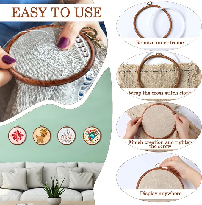 Burbell 15 Pcs 8 Inch Round Embroidery Hoops Frame Circle Spring Rubber Hoops Ring Display Cross Stitch Ornament Imitated Wood Frame Kits for Spring Gifts Mother's Day Craft Sewing DIY Hanging Gifts