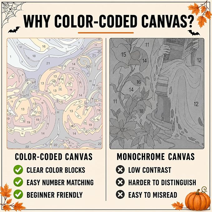 Mandun Halloween Ghost Paint by Numbers Kit for Adults, 16x20 inch | DIY Painting Kits Crafts for Adults, Relieve Stress, Frame Canvas, Wooden Easel, Gift Box, Home Wall Decor