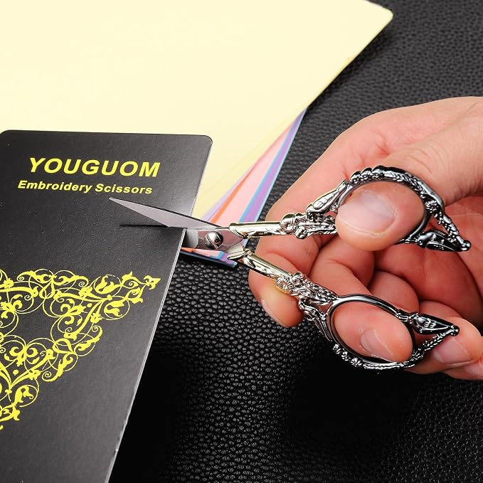 YOUGUOM Sewing Embroidery Scissors, Small Thread Shears with Cover | 4.6in, Sharp, Precision, for Craft, Artwork, Needlework, Yarn, Knitting, Paper Cutting, Detail Snips, Cute DIY Kit, Black