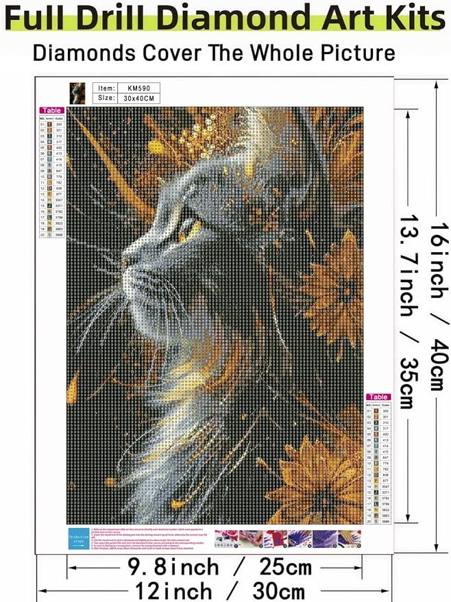 Black Cat Diamond Art Kits for Adults, 5D Diamond Painting for Adult Beginners, DIY Full Drill Round Gem Painting Dot Art for Adults, Home Wall Decor 11.8x15.7 Inch