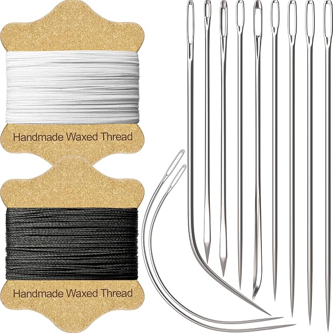 VONEEDL Upholstery Repair Kit: Waxed Sewing Thread (2 Colors: Black and White) & Heavy Duty Needles (11 PCS) for Leather, Canvas & Quilting Thread