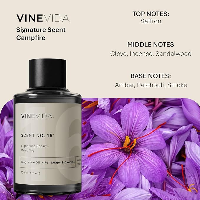 VINEVIDA [4oz] Campfire Fragrance Oil for Candle & Soap Making - Made in USA Candle Scents - Natural Fragrance Oil