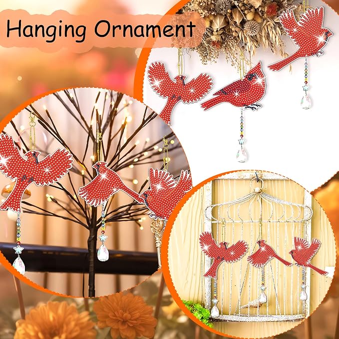 6 Pcs Cardinal Bird Diamond Painting Wind Chimes 5D DIY Diamonds Painting Suncatcher Ornament Double Sided Diamond Art Suncatcher Hanging Crystal Pendant Best Gifts for Mom