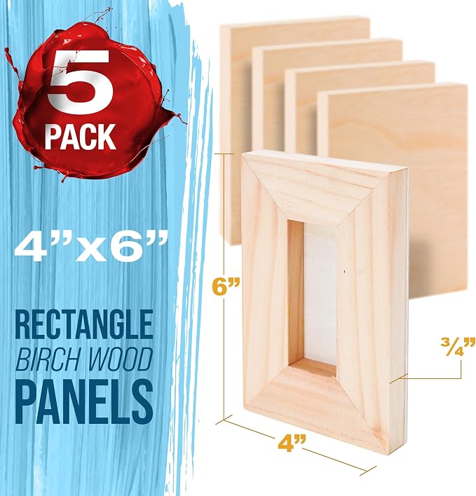 U.S. Art Supply 4" x 6" Unfinished Cradled Wood Panels for Painting