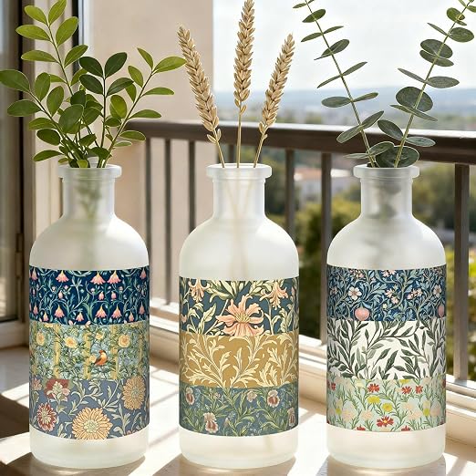 12 Rolls Floral Washi Tape Set,Earthy Tones,William Morris | Watercolor Flowers Design for Scrapbook Journal DIY Craft School Supplies, 15 mm Vintage Decorative Masking Washi Tapes