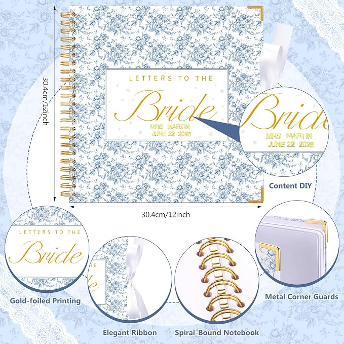 Humyoun Letters to Bride Scrapbook,12 X 12 Inch,Floral,Blue