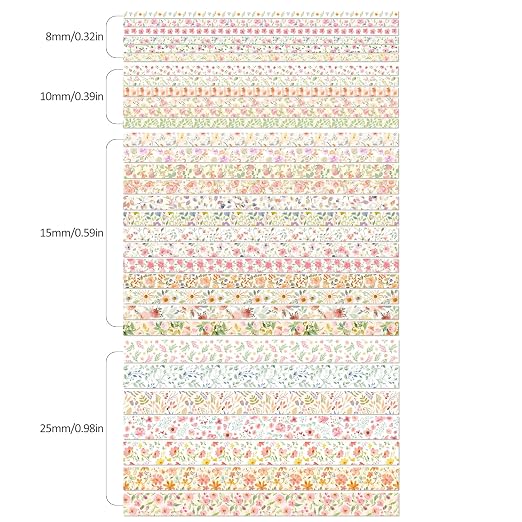 PAGEMORE 32 Rolls Washi Tape Set, Colored Floral Decorative Masking Tape, Artists Tapes for Journaling, Junk Journal, DIY Craft Projects, Scrapbooking Supplies Decor