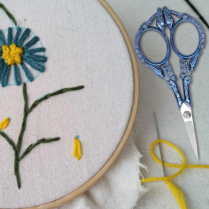 YOUGUOM Embroidery Scissors, Small Sharp Pointed Detail Shears | for Sewing, Crafting, Needlework, Cross Stitch, Yarn, Thread Cutting, 4.6in, Blue, Little Bird DIY Tools