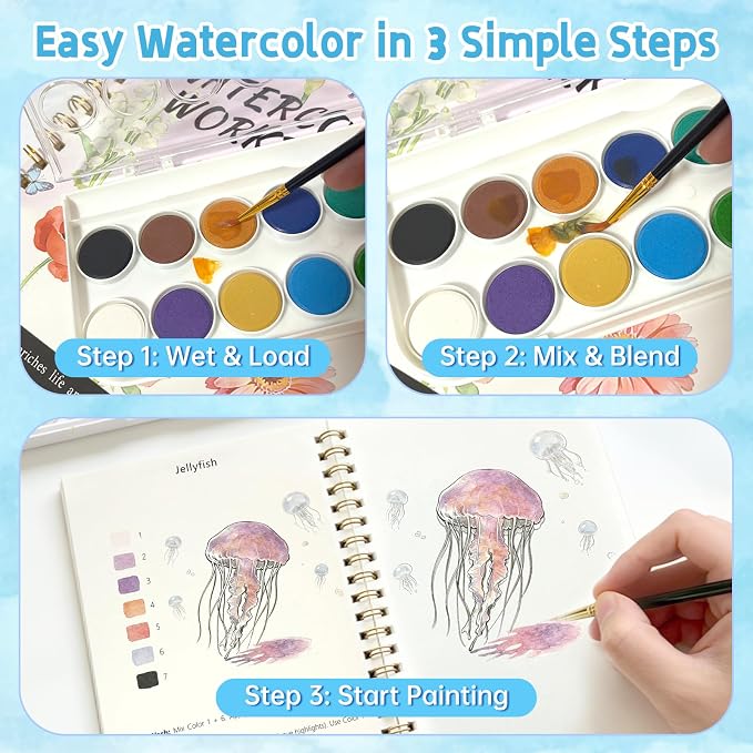 Watercolor Workbook, 16 Colors Watercolor Books Paint Set for Adults Teens