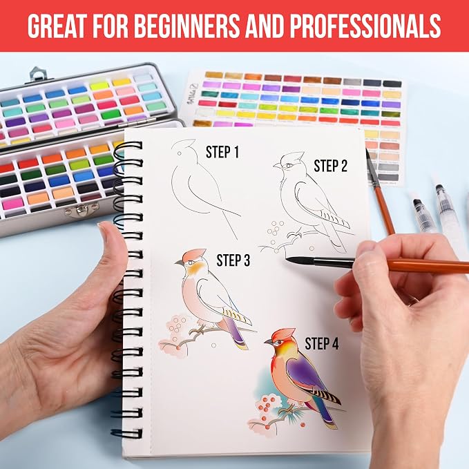 Premium Watercolor Paint Set Bundle with 100 Vibrant Colors for Adults | For Beginners & Professional – Painting Kit & Art Supplies for Adults – Portable Watercolor Set with Paper Pad & Brushes
