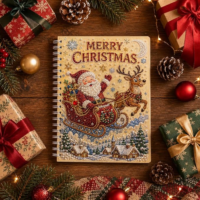 100 Pages DIY Christmas Pearl Diamond Art Painting Notebook，Style E