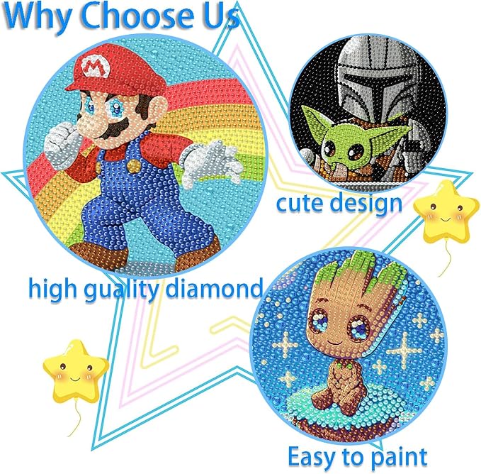 LWZAYS Diamond Painting Art Kits for Kids, 5D Gem Dots Crafts for Kids | Diamond Art Kit for Kids,Full Round Drill Big Gem Art for Kid,Home Wall Decoration 6X6 inch（Gift Box Included）