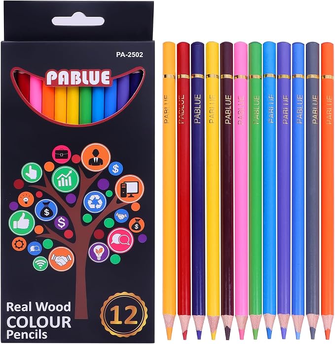 Professional Colored Pencils, Soft Core Pre-Sharpened, 12 Colors | Premium Artist Drawing Pencils for Blending, Sketching, Shading, Coloring Book. Art Supplies Gift for Students, Beginners